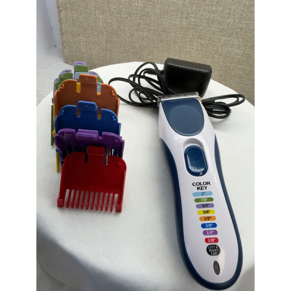 Wahl Color Pro Corded Hair Clipper Trimmer White Blue with Color Coded Guards
